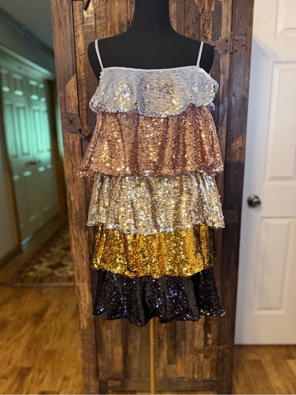 BuddyLove Disco Tiered Sequin Mini Dress M Multicolor Party Cocktail Glam